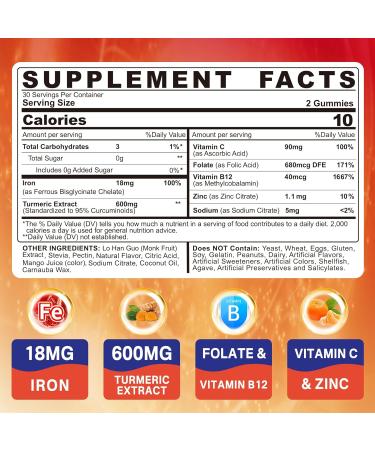 NEVISS Ashwagandha Gummies 2000mg Feel Refreshed Plus Proprietary Blend Vegan Iron Gummies Supplement with Vitamin C B12 Folate & Turmeric - Energy & Immune Health - Buy Online on GoSupps.com
