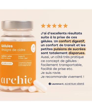 Archie G lules Vinaigre de Cidre Biologique avec Acide Ac tique - Naturel vegan sans gluten sans sucre. Cure de 1 mois. 60 capsules. Made in France. - Buy Online on GoSupps.com