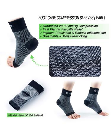 Plantar Fasciitis Relief Kit: Compression Sleeves, Heel Cups, Arch Supports, Gel Inserts & Massage Ball - L-XL - Buy Online on GoSupps.com
