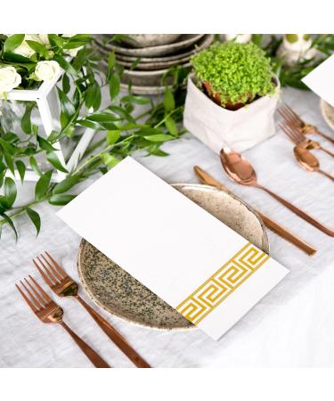 LEKOCH 100 PCs Premium Disposable Napkins - White with Gold Design Air Laid Fabric 43x30 cm - Perfect for Weddings & Events - Buy Online on GoSupps.com