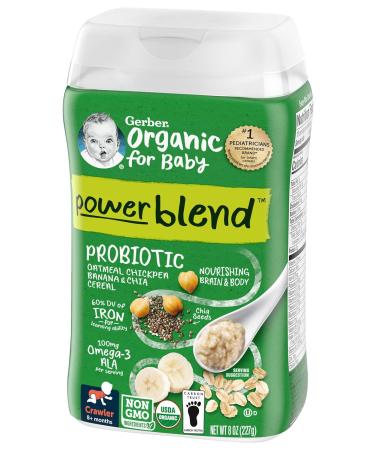 Gerber Organic Power Blend Probiotic Cereal: Oatmeal Chickpea Banana & Chia, 8oz Canister - Pack of 3 - Buy Online on GoSupps.com