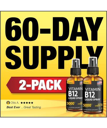 Liquid B12 Spray (2 Pack) - Vegan Sublingual Methylcobalamin Vitamin Boost for Energy & Mood - Gluten-Free & Non-GMO - Discover Why B 12 Drops Outshine the Rest - Buy Online on GoSupps.com
