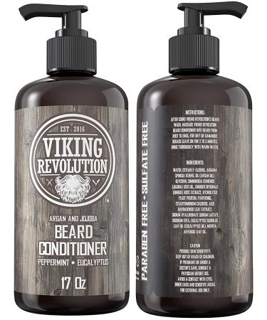 Viking Revolution Beard Conditioner w/ Argan & Jojoba Oils - Softens & Strengthens - Natural Peppermint and Eucalyptus Scent - 17oz - Buy Online on GoSupps.com