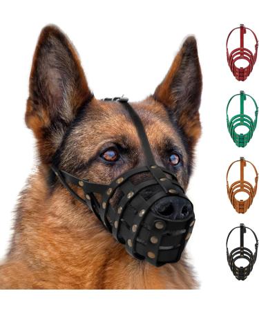 MUROM Leather Dog Muzzle German Shepherd Adjustable Breathable Doberman Dalmatian Setter Basket Medium Large Breeds Black Brown Red Green (Black Medium) Black M - Buy Online on GoSupps.com