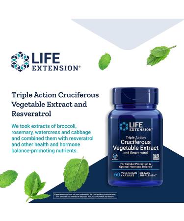 Life Extension Triple Action Cruciferous Extract with Resveratrol - 60 Veggie Capsules - Buy Online on GoSupps.com