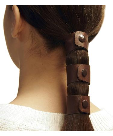 Jissy Leather Hair Ties - Chestnut/Marron - Small Size - Glossy Brown Snaps | Ponytail Holder for Men and Women - Buy Online on GoSupps.com