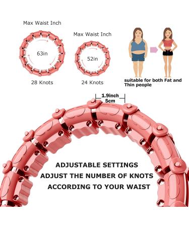 Upgraded Large Size Smart Weighted Hoola Hoop for Abdomen Fitness and Weight Loss - 24 Detachable Knots, Adjustable Weight, Auto-Spinning Ball - Pink - Buy Online on GoSupps.com