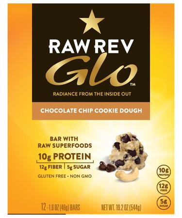 Raw Rev Glo Vegan Protein Bars - Chocolate Chip Cookie Dough (Pack of 12) - 1.6 oz Each - Buy Online on GoSupps.com