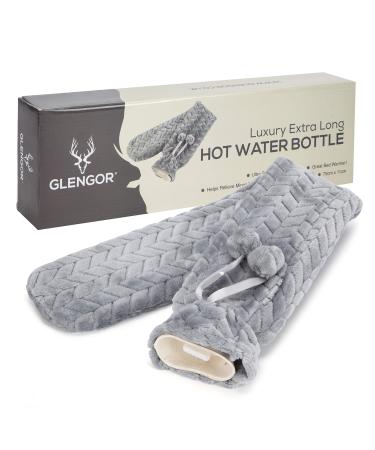 Glengor Luxury Extra Long Hot Water Bottle | Ultra-Soft Cover | 75cm | 2L | Natural Rubber | Grey