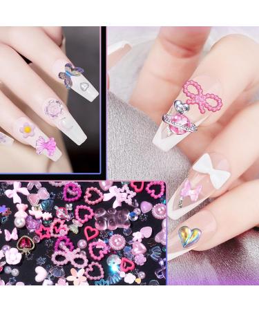 3D Pink Pearl Nail Charms - Assorted Hearts Butterflies Bows & Stars for DIY Manicure Crafts - S3-Pink - Buy Online on GoSupps.com