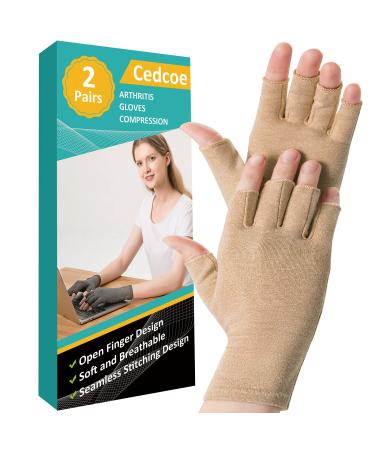 2 Pairs Arthritis Compression Gloves for Relieve Rheumatoid Arthritis, Osteoarthritis, Carpal Tunnel, Joint Pain, Open Fingerless Gloves, Fit for Women and Men to Daily Work and Computer Typing (Coffee, Medium) Coffee Medium
