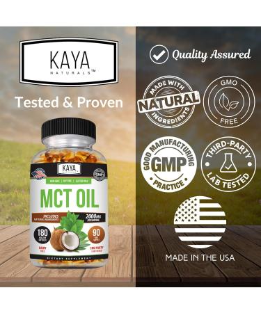Kaya Naturals MCTOil 2000mg - Non-GMO Soy-Free Gluten-Free - Brain Digestive & Skin Health - 180 Softgels - Buy Online on GoSupps.com