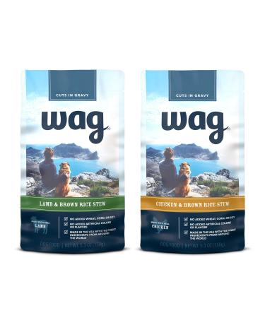 Amazon Brand - Wag Wet Dog Food Topper (Chicken/Lamb and Brown Rice Stew), 5.3 oz Pouches (Pack of 24) Variety Pack - Lamb, Chicken