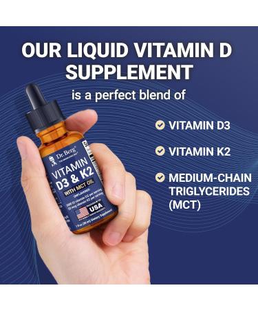 Dr. Berg Maximum Strength Vitamin D3 K2 Liquid Drops with MCT Oil 5 000 IU Liquid Vitamin D3 with K2 Supports Strong Bones Heart Energy Immunity and Overall Vitality* - Unflavored 1 Fl Oz - Buy Online on GoSupps.com