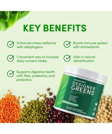 Designer Wellness, Designer Greens Superfood Powder with Prebiotics, Probiotics, Antioxidants, and Detox Support, 30 Servings Greens Superfood 7.16 Ounce (Pack of 1) - Buy Online on GoSupps.com