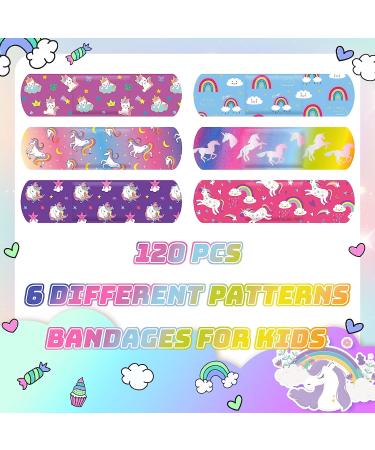 Kids Bandages Variety Pack - 6 Cute Unicorn Patterns for Girls - 120 Pcs Adhesive Bandages for Comfortable Protection - Buy Online on GoSupps.com