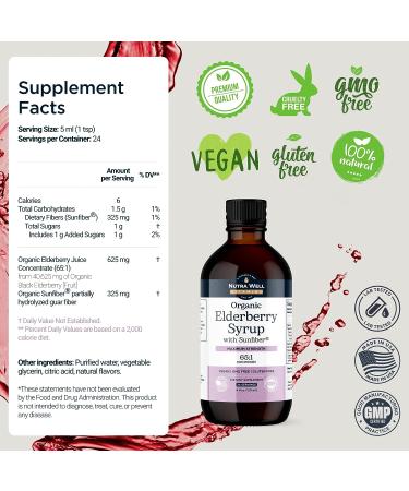 Organic Elderberry Syrup with Sunfiber by Nutra Well Vitamins - Immune System Support for Adults & Kids - 4oz (120ml) - Buy Online on GoSupps.com