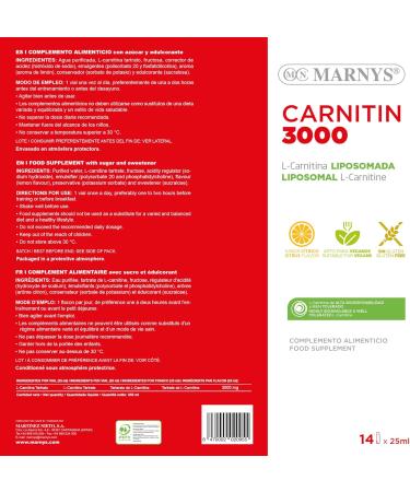  Marnys L-Carnitine liposomade Carnitin 3000 14 vials helps energy metabolism at muscle level - Buy Online on GoSupps.com