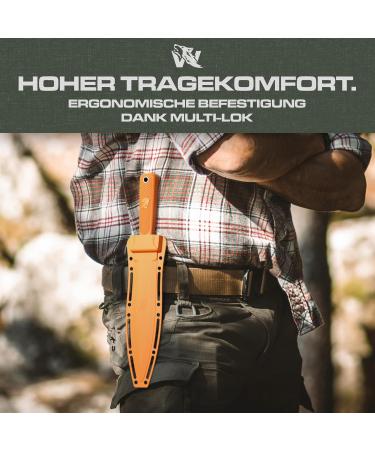 Odenwolf W-Sovcatcher Large D2 Steel Hunting Knife | Fixed Double-Edged Survival Knife with TPE Handle | Full Tang Outdoor Gear - Orange & Silver - Buy Online on GoSupps.com