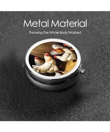 Farm Chickens Round Pill Box | 3 Compartment Mini Travel Medicine Organizer | Cute Pocket Purse Vitamin Holder - Buy Online on GoSupps.com