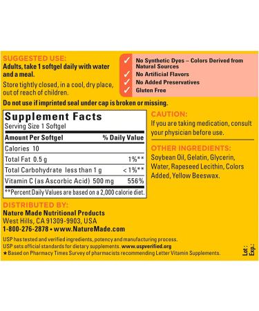 Nature Made Vitamin C 500 mg - 60 Softgels | Immune Support & Antioxidant - Buy Online on GoSupps.com