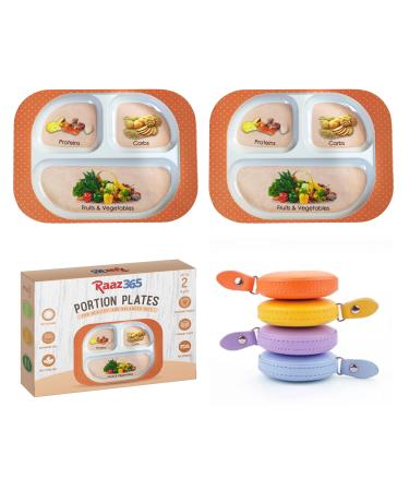Raaz365 Portion Control Plates for Weight Loss adults Diabetic portion control plates for adults Healthy nutrition balanced diet plates Pack of 2 Plates Peach