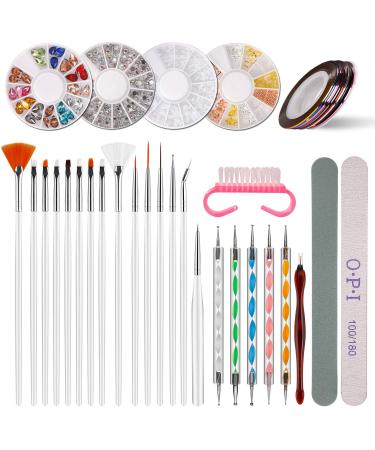 Nail art set nail design accessories nail set 5 pieces 2 paths puncture pen 15 painting polish brush set 10 strip strap 4 boxes colorful nail rhinestones decoration for nail design decoration - Buy Online on GoSupps.com