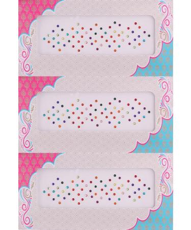 VAMA Multicolour Small Diamond Bindi kumkum stone sticker Different Color Bindiya tikli Set Multi Bindis For Girls (Pack of 3 Sheets Small Size 2.5mm)