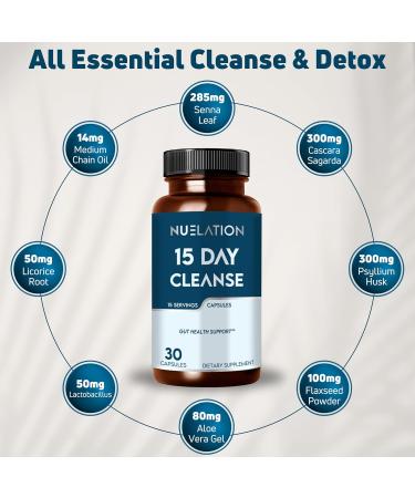 NUELATION 15 Day Cleanse Capsules - Colon Cleanse for Digestive Health Fewer Cravings & Glowing Skin - 15 Day Gut Cleanse Detox Cleanse - 30 Tasteless Gluten-Free Soy-Free Capsules - Buy Online on GoSupps.com