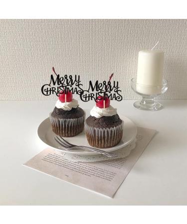 Pack of 24 Merry Christmas Cupcake Toppers Glitter Merry Christmas Cake Toppers Merry Christmas Xmas Theme Party Cake Decorations Accessories Black Colour 5 - Buy Online on GoSupps.com