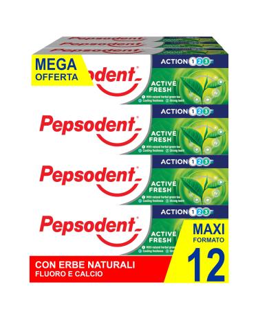 Pepsodent Dentifrice Active Fresh avec fluor et calcium pour la protection des caries 24 heures 75 ml (pack de 12 x 75 ml) 75 ml (Lot de 12)
