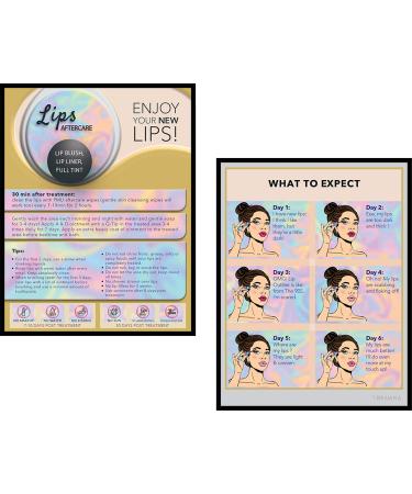 Lip Blush Aftercare Cards - Microblading Supplies - PMU Kit - Lip Blushing Kit - Size - 5.5 x 4.25" Inches 30 pack - English