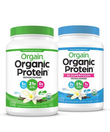 Orgain Organic Vegan & Organic Protein + Superfoods Powders Vanilla Bean Flavors - Plant Based Protein Gluten Free