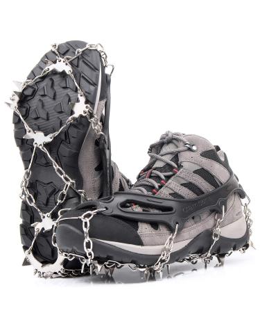 Greatever Crampons for Hiking Boots, Ice Cleats Traction Snow Grips for Boots Shoes, Anti Slip 19 Stainless Steel Spikes Safe Protect for Hiking Fishing Walking Climbing Mountain Black Medium