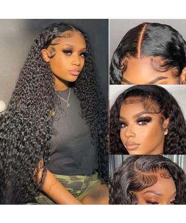 13X6 Curly Lace Front Wigs Human Hair 180 Density HD Transparent Lace Frontal Wig for Black Women Glueless Lace Front Wigs Pre Plucked Bleached Knots with Baby Hair Brazilian Human Hair Wigs 24 inch 24 Inch Nature Black