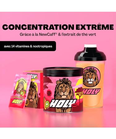 HOLY Energy Gaming Booster Bo te d'essai de 10 Lion's Lemonade avec go t de mangue & kiwi | 10 portions avec NewCaff & extrait de th vert | Focus Drink | Vegan avec ar mes de fruits 100% naturels - Buy Online on GoSupps.com