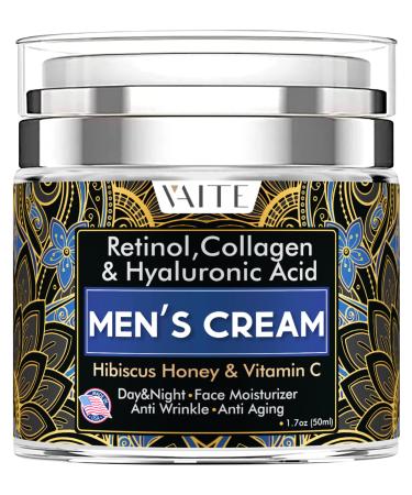 Mens Face Skin Miusturizer with Collagen  Retinol Ant-Aging  Anti-Wrinkle Under the Eyes Men's cream care for Face with Hibiscus& Honey  Hyaluronic acid  Vitamin C Made in USA