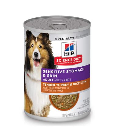 Hill's Science Diet Wet Dog Food, Adult, Sensitive Stomach & Skin 12-Pack Cans Tender Turkey & Rice Stew