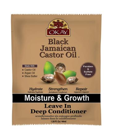 OKAY - Black Jamaican Castor Oil Leave-In Conditioner - All Hair Types/Textures - Repair, Moisturize, Grow Healthy Hair - with Argan Oil, Shea Butter - Free of Parabens, Silicones, Sulfates - 1.5 oz 1.5 Fl Oz (Pack of 1)