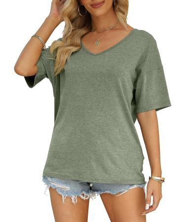 MIROL Women's Half Sleeve V Neck T Shirt - Oversized Loose Top in Large Armygreen - Buy Online on GoSupps.com