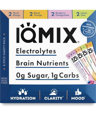 IQMIX Sugar Free Electrolyte Powder Packets - Keto Electrolytes with Lions Mane, Magnesium L-Threonate, Potassium Citrate - Sampler Pack (8-Count) All Flavor Sampler 8 Count (Pack of 1)