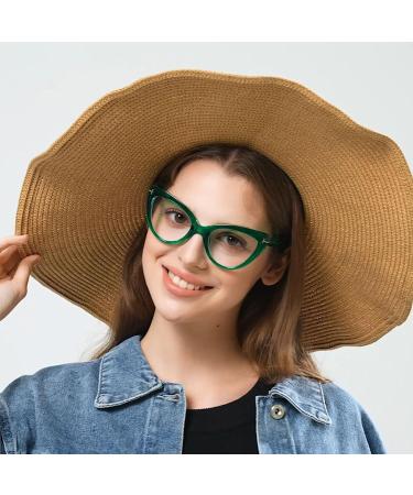 Hubeye Cat Eye Glasses for Women - Fashionable Large Frame Anti-Blue Light Green Holster - 0.0 Diopters - Buy Online on GoSupps.com