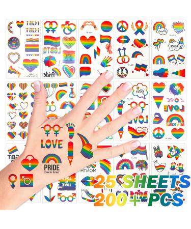 25 Sheets 200PCS Pride Temporary Tattoos LGBTQ Gay Lesbian Rainbow Pride Tattoos Waterproof Pride Stickers for Pride Parade Festival Party Supplies Pride Decorations - Buy Online on GoSupps.com