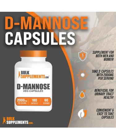 BulkSupplements D-Mannose Capsules - 2000mg Vegan Urinary Tract Health Supplement 180 Veg Capsules 3 Capsules per Serving - Buy Online on GoSupps.com