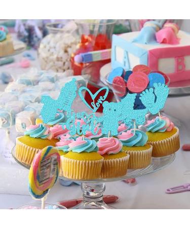 JCFUITHN 36pcs Baby Shower Boys Cupcake Topper Decorations Glitter Baby Blue Boys Cake Toppers for Boys Gender Reveal Birthday Party Decorations (Blue) - Buy Online on GoSupps.com