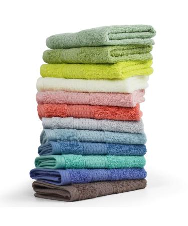 Cleanbear 100% Cotton Wash Cloths 12 Pack Bath Washcloths Facecloths 13 by 13 Inches Large Bathroom Washcloth Set 12 Assorted Colors (Multi 12) Multicolor