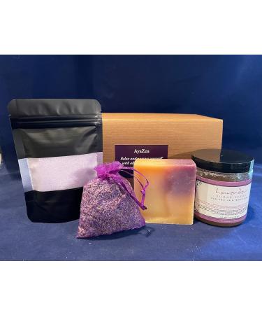 Lavender Aromatherapy Bath & Body Spa Gift Set | Artisanal Sugar Scrub Soap Epsom Salts & Sachet | Made in USA - International Shipping Available - Buy Online on GoSupps.com