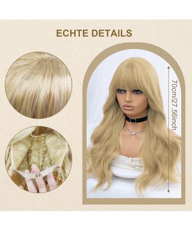 EUPSIIU Long Wave Blonde Wigs for Women 27 Long Curly Wigs with Bangs Ladies Fancy Dress Wig Synthetic Hair Wigs Women's Charming Full Hair Replacement Wigs for Cosplay Party Daily Use (Blonde) - Buy Online on GoSupps.com