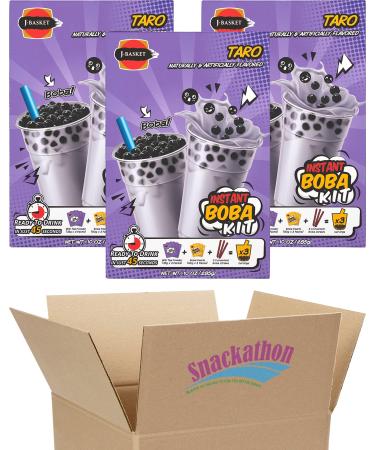Instant Boba Bubble Pearl Milk Tea Kit with Authentic Tapioca Boba, Straws Included, 9 Servings (Taro, 9 Servings)