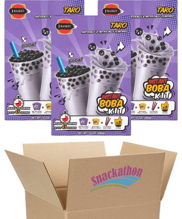 Instant Boba Bubble Pearl Milk Tea Kit with Authentic Tapioca Boba, Straws Included, 9 Servings (Taro, 9 Servings)